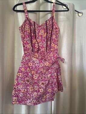 Floral Pink Summer Slip Dress with Tie Waist